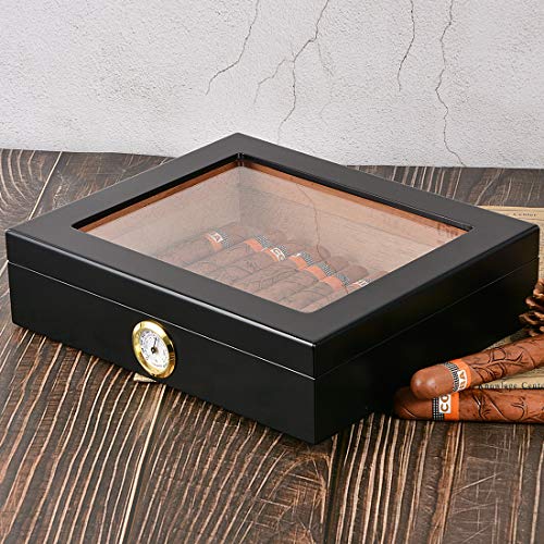 Volenx Cigar Humidor, Cigar Box with Hygrometer and Humidifier, Cedar Wood Desktop Cigar Humidor for 25 Cigars - Thumbnail 2