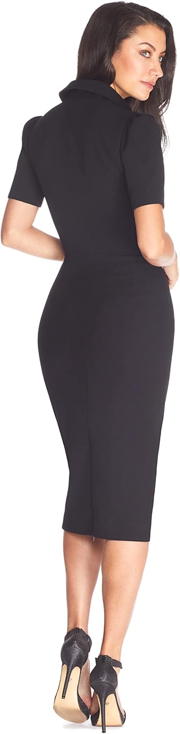 Dress The Population Womens Gloria Collared Zip Neck Short Sleeve Bodycon Midi Dress - Image 3