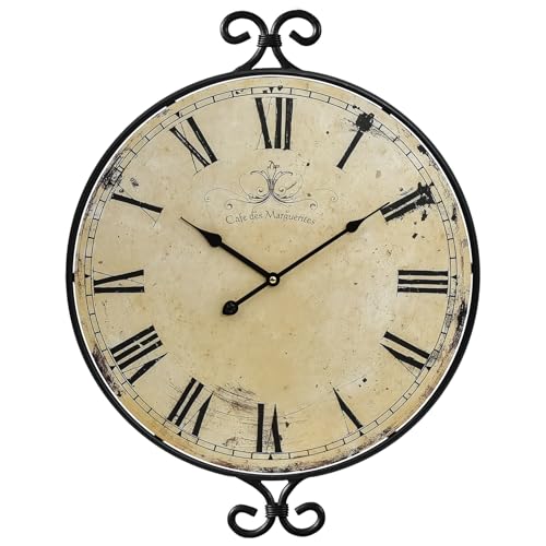 JUMBO DECOR Farmhouse Wall Clock, Wrought Iron Frame with Retro Gold Finish, 17H×13.4D Inch, Vintage Wall Clock Silent Battery Operated Wall Clocks for Living Room, Kitchen, Bedroom
