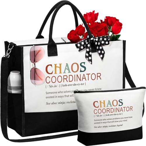Image of Thank You Gifts for Women, Administrative Professional Day Gifts, Chaos Coordinator Gift for Coworker Boss Lady Manager Nurse Employee Teacher Appreciation Gift Birthday - Canvas Tote Bag Makeup Bag