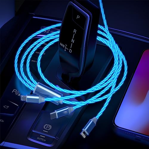 LED Light Up iPhone Que Fluye Cable de carga Múltiple 3 en 1 Cables de Carga [MFi Certified ] Lightning Cable Con USB-C&Micro USB, Lightning Glowing Cable para Apple iOS iPhone,Pad,Google,Android