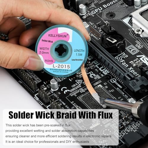 Image of KL-533 No Clean Soldering Flux & Solder Wick,Soldering Flux For Electronics Soldering 10ML /Bottle (2 PACK), 4.9Ft Desoldering Wick (1 PACK)