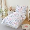 PERFEMET Girls Floral Comforter Set Twin Size 4 Pieces Botanical Flower Bedding Set Butterfly Pattern Teens Kids Bed in a Bag with Sheets for All Seasons(White, Twin) #1