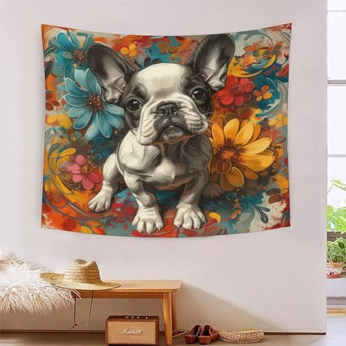 Tapisserie Bouledogue Français 3D déco murale tissu grand format 180x230cm pour chambre et salon