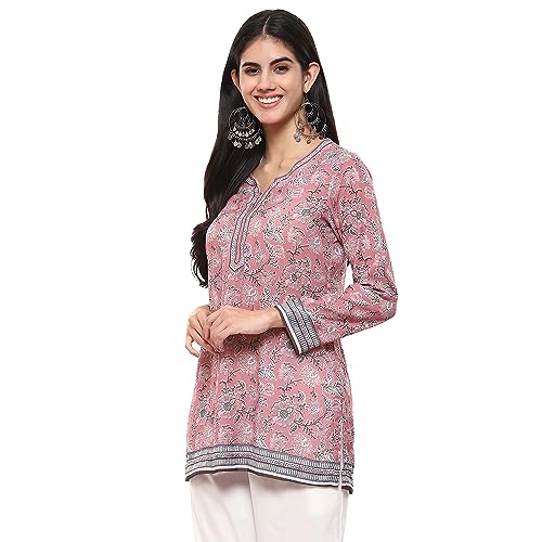 Image of BIBA Women's Polyester Straight Fit Straight Denim Printed Kurti