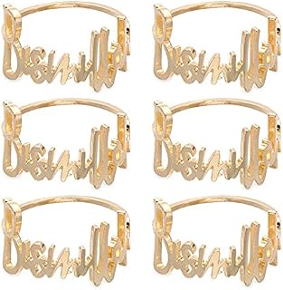 YODOOLTLY Napkin Rings- 6 Pcs Bismillah Letter Metal Napkin Ring Set Alphabet Napkin Buckles Holder Table Decor for Wedding, Party, Ramadan, Banquet (Gold), one-size