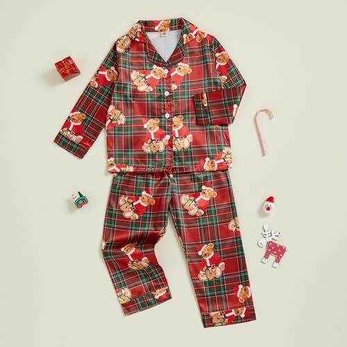Kids Toddler Girl Christmas Satin Pajamas 2 Pcs Holiday Pajama Set Candy Cane Print Shirts + Pants Sleepwear Outfit3