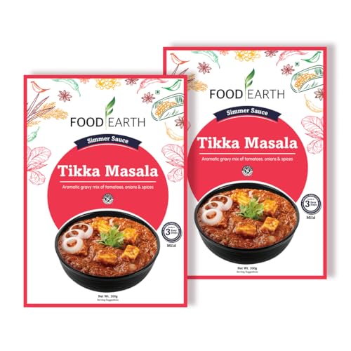 Image of Food Earth Tikka Masala Simmer Sauce - Authentic Indian Curry Base with Creamy Tomato & Spices - No Added Preservatives - 300g Pouch (Serves 2-3) | Pack of 2