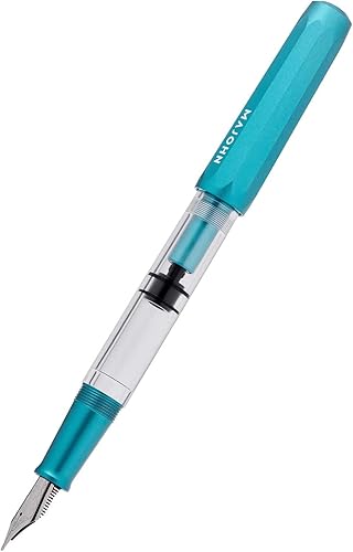 Lanxivi Majohn T1 Pluma estilográfica de pistones con punta media, aluminio azul transparente acrílico de gran capacidad de tinta, juego de pluma de