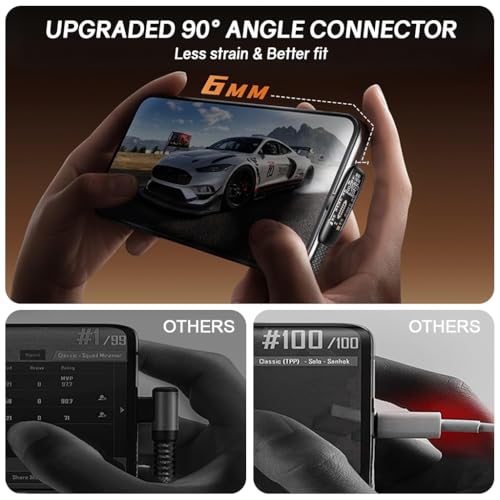 Image of Verilux PD 100W Type C Cable Fast Charging 6.6Ft, Right Angle C Type Charger Cable with No Tangle Flat Nylon Braid, Support 480Mbps Data Transfer for iPhone 17 /17 Pro /17 Pro Max 16 /15, Galaxy S25 /S24