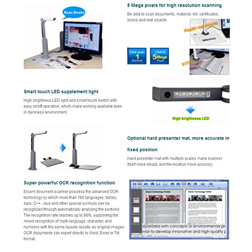 eloam Portable USB Document Camera Scanner S500L with,A4 Capture Size,5 MegaPixel CMOS, High-Definition Digital Visual Presenter