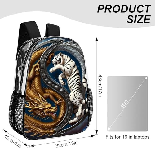 Yin Yang Gold Dragon White Tiger Art Rucksacks Transparent Anti-Theft Multipurpose Carry On Bag Large Capacity Gym Outdoor Hiking Backpack With Smooth Zippers2