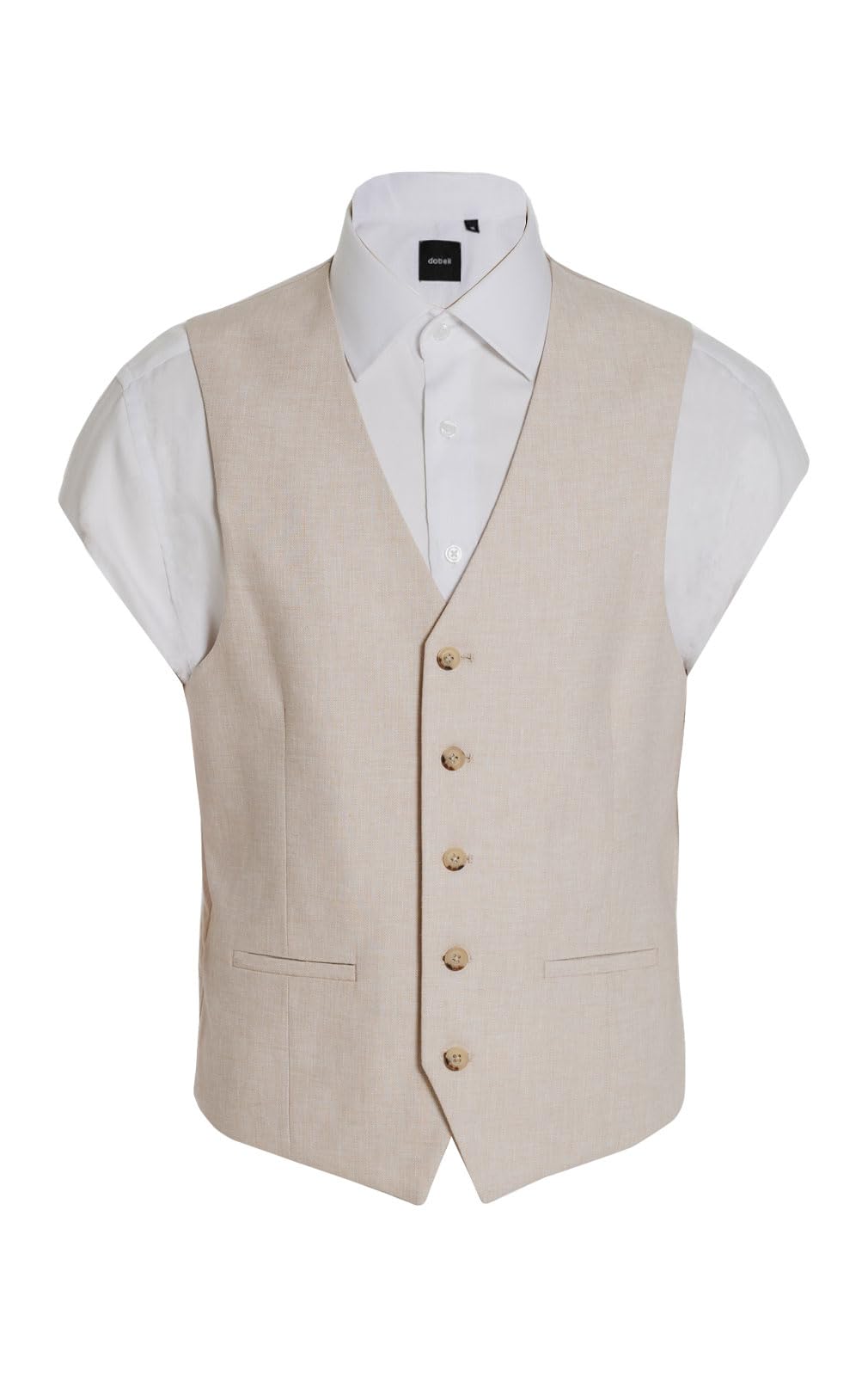 Dobell Mens Cream Waistcoat Lightweight Linen Cotton Blend Regular Fit-2XL (50-52in)