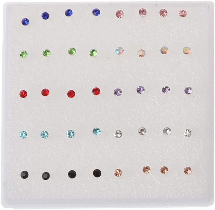 20 Pairs Colorful Faux Rhinestone Plastic Ear Studs Hypoallergenic Earrings Mixed Colors 2mm