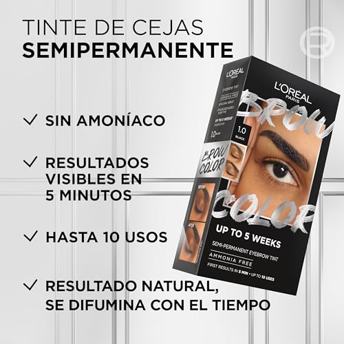L'oréAl Paris Tinta Per Sopracciglia Semi-Permanente, Dura Fino A 5 Settimane, Risultati Visibili In 5 Minuti, Fino A 10 Usi, Senza Ammoniaca, Colore Sopracciglia, Tonalità: 3.0 Dark Brunette - 3