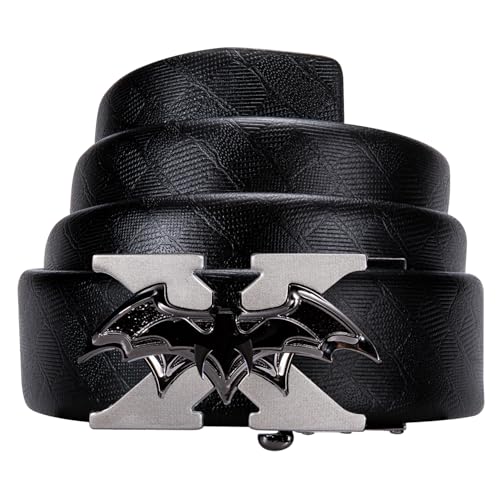 Image of Designer Men's Belts, Ratchet Leather Sliding Buckle Dress Belt | 1 3 /8 inch(3.5cm) Genuine Leather Adjustable Strap, Automatic Ratcheting Buckles, Gift‑Boxed, Trim to Fit, for Business Casual
