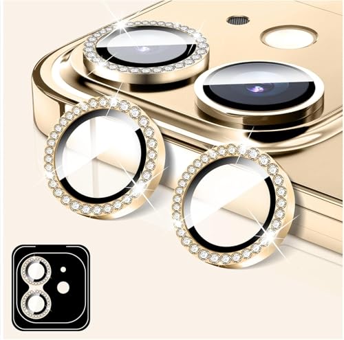 KEKOZE Diamond Camera Lens Protector Compatible With iPhone 13 and iPhone 13 Mini 9H Tempered Glass Camera Cover Screen Protector Metal Ring Decoration Accessories - Rose Gold