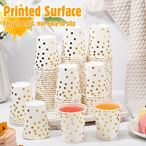100 Pcs Black Paper Cups Black Disposable Cups Gold Foil Paper Cups Polka Dot Black Cups 9 Oz Black Gold Party Cups For Wedding Baby Shower Bridal Shower(White And Gold) #TOP4