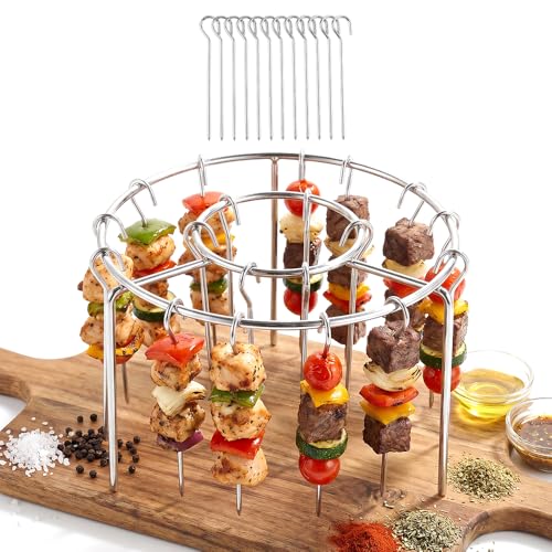 Stainless Steel Air Fryer Skewer Rack 2026 Upgraded Air Fryer Vertical Grill BBQ Skewers Reusable Metal Kabob Skewers Outdoor Grill Accessories for Meat Vegetables Chicken (12 Skewer)