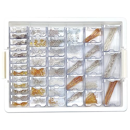 Bead Storage Solutions Elizabeth Ward Plastic See-Through Stackable 1 111 Piece Gold/Silver Assorted Costume Jewelry Findings Tray Bead Organizer