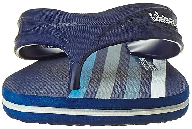 Image of Men's Flip Flops, Navy Blue Striped, Cushioned Footbed, Broad Strap, Firm Grip, Trendy Side Wall Grooving, Beach Sandals