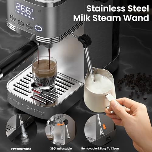 Image of URintells 20 Bar Espresso Machine, LED Display with Steam Milk Frother for Espresso with ESE Filter, Gift for Dad, Mum
