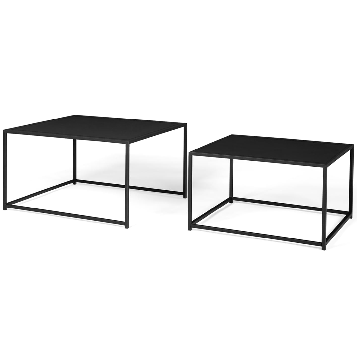 IDMarket - Set di 2 tavolini DAVIS 60/70 in metallo nero opaco, design industriale