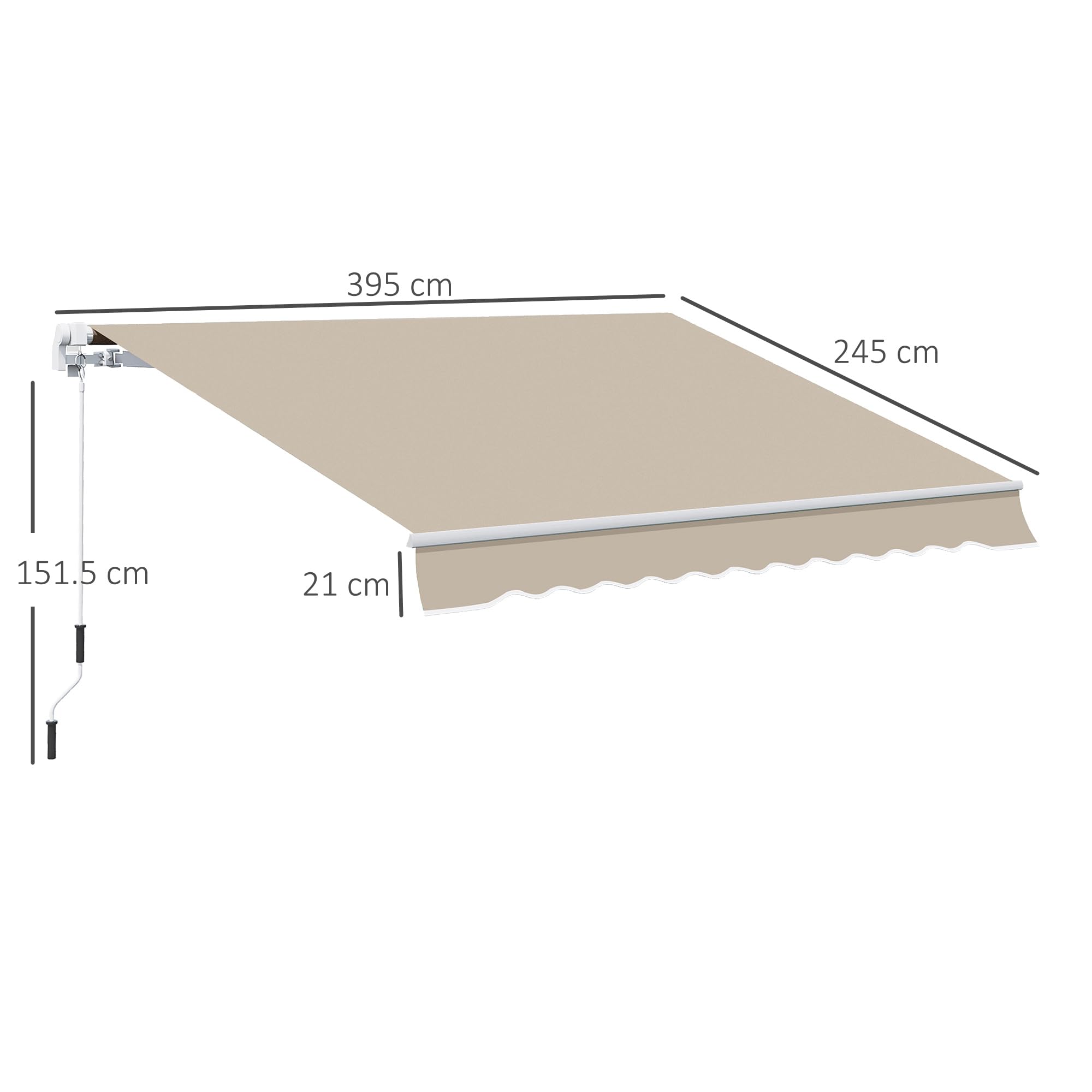 Outsunny Tenda da Sole 4x2.5 m con Braccio Avvolgibile, Tenda Parasole Esterno Alluminio Poliestere 280g/㎡, Protezione UV, Beige