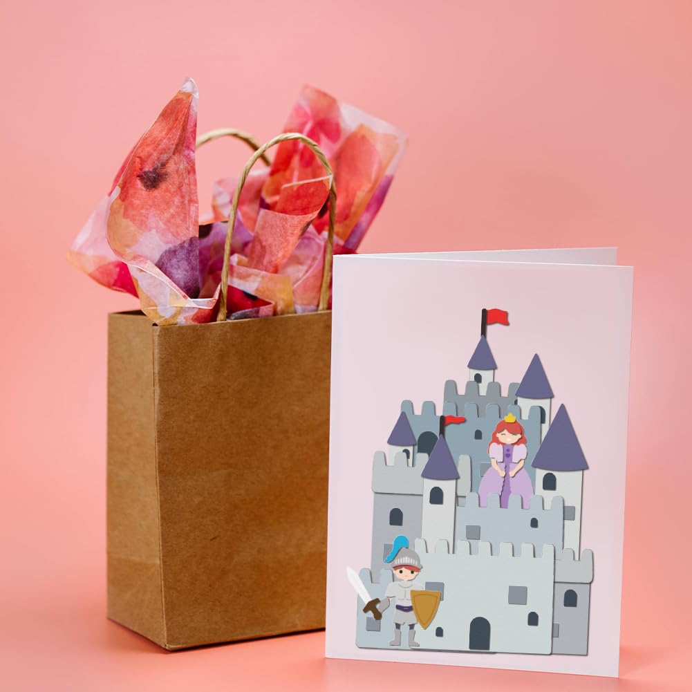 MAYJOYDIY Fustelle in metallo per realizzare biglietti, motivo: castello della principessa cavaliere, in acciaio al carbonio, stencil per goffratura, album di ritagli, biglietti di carta