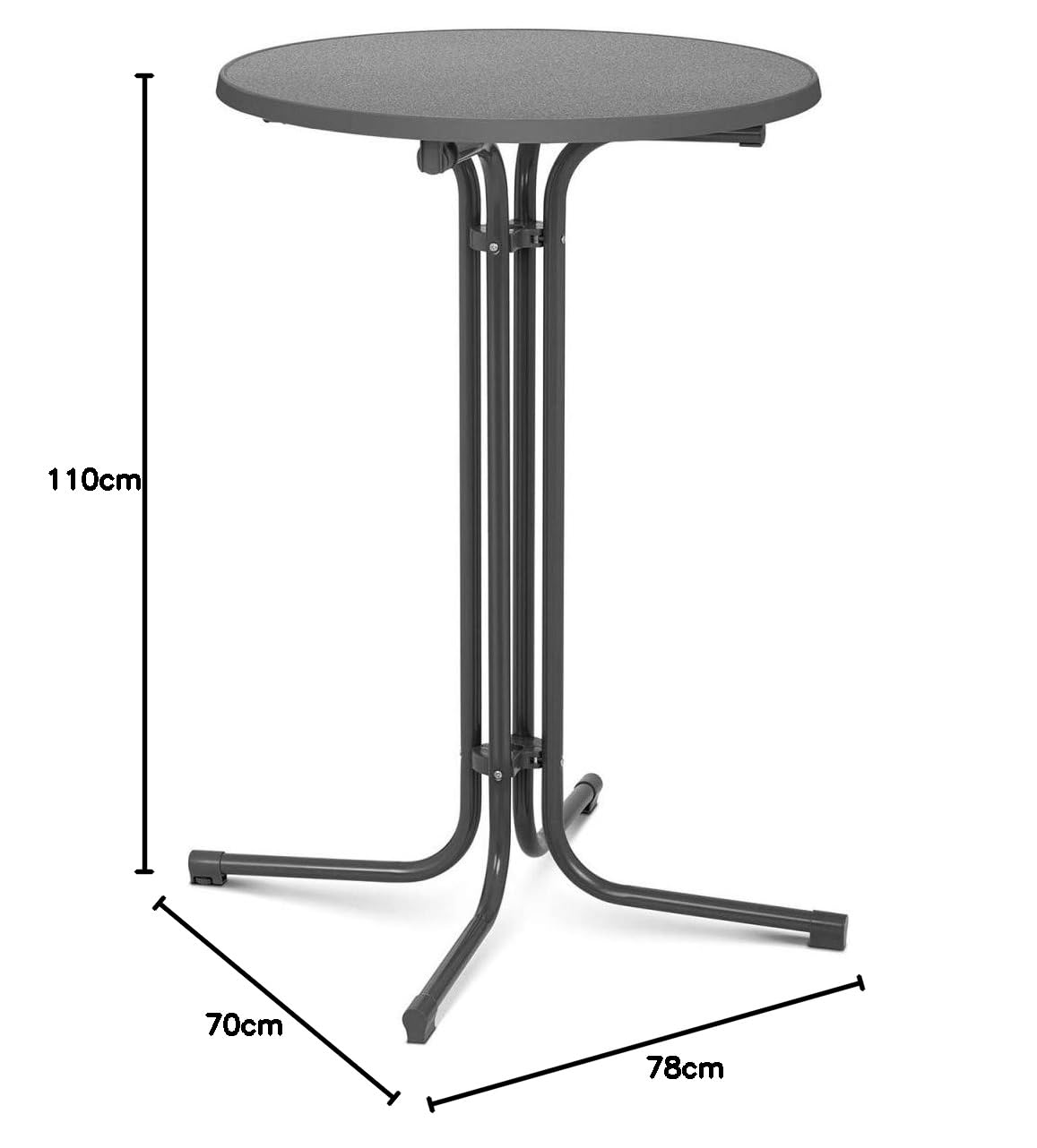 Royal Catering Come-De Pie Comer De Pie Mesa Alta Bistrot Bistro Bar Redondo RC-BIS70FG (Ø 70 cm, Altura de 110 cm, Plegable, Patas Ajustables, Acero Y Contrachapado Recubierto De Plástico, Gris)
