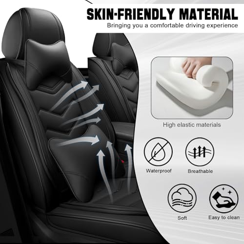Image of Car Seat Cover for Jeep Wrangler 2000-2026, Seat Covers Full Set,Non-Slip Waterproof seat Cover,Wear-Resistant Nappa Leather car seat Covers. (Luxury 5 Seats /Pure Black)
