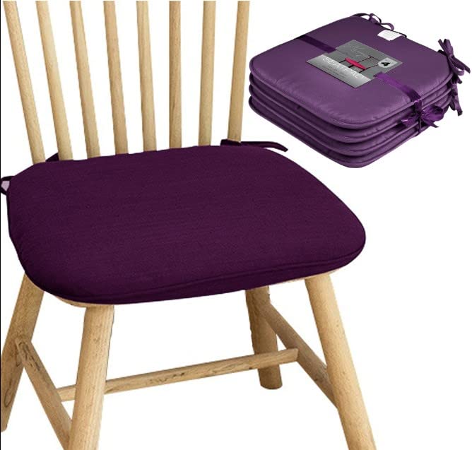 Pinkfairy Set Of 4 Seat Pads With Ties - Beautiful Dining Garden Chair Foam Cushion Indoor/Outdoor Comfortable Chair Pads for Kitchen Living Room (Aubergine)