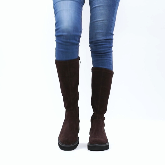 CAPRICE Dames Hoge laarzen zonder hak Memotion tot aan de knie Platte Breedte G, zandreptiel., 41 EU