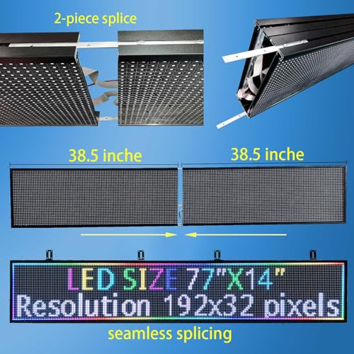 Image of P10 Led Sign,Programmable Scrolling Digital Advertising 77 inchx14 inch | Full color display, IP65 outdoor waterproof,supports scrolling information and custom content,Ideal for business Advertising