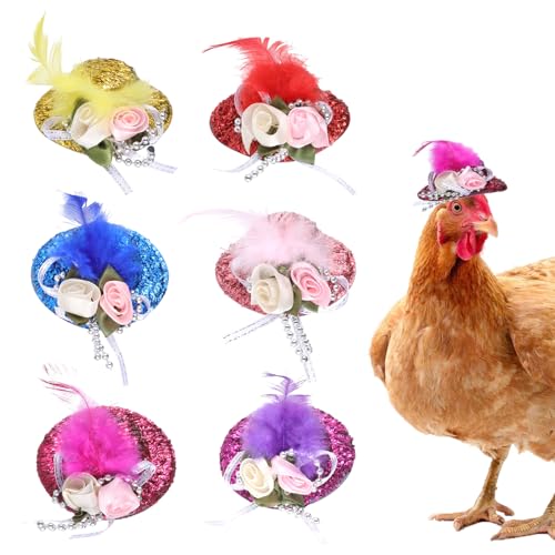 6 Pieces Chicken Hats for Hens, Chicken Clothes Costume Accessories, Chickens Hats for Chickens Bearded Tiny Hat for Small Animals, Adjustable Elastic Chin Strap, Multi Color