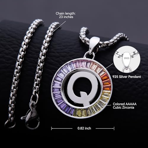 Initial Letter A-Z Necklaces for Women, Color Cubic Zirconia Letter Pendant for Men S925 Sterling Silver, Birthday Graduation Gifts Fashion Jewelry3