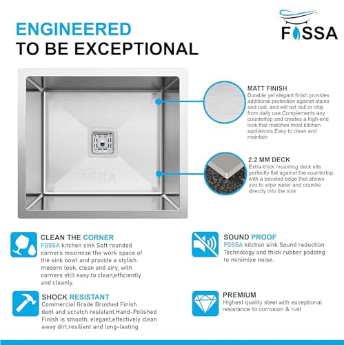 Image of Fossa 18 inchx16 inchx9 inch Single Bowl Handmade Kitchen Sink, Premium Stainless Steel, Durable Rust Resistant Design, Scratch & Stain Proof, Spacious Modern Kitchen Sink - Silver (Matte Finish)