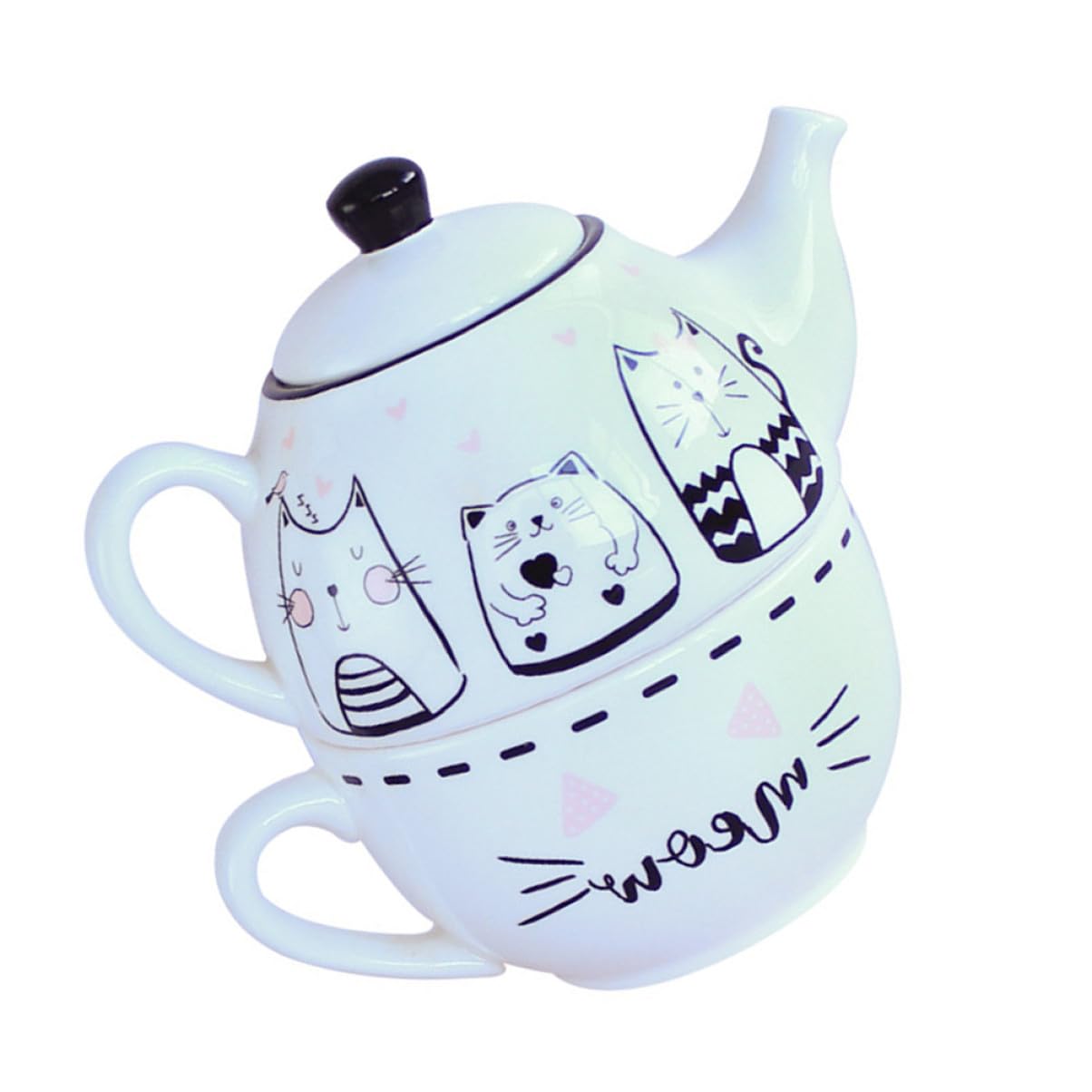 Garneck Théière à Motif De Chat Céramique Ensemble De Tasses à Thé Créatives Pour Maison Kit De Théière Avec Tasse à Thé