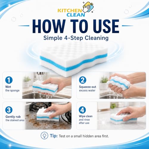 Image of Kitchen Clean Magic Eraser Sponge Pack of 12 | Stain Remover for Walls, Switch Boards, Taps, Glass, Shoes & Sneakers