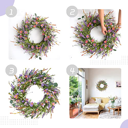 Egolot 24 Inch Spring And Everyday Greenery Wild Flower Wreath For Front Door, Mixed Green Leaves And Flower Wreath For Indoor And Outdoor Use, Everyday Flower Wreath For Home Decor #TOP2