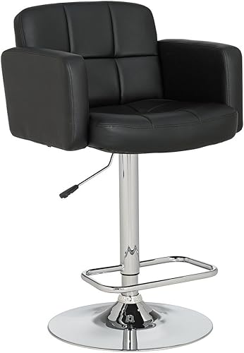 Studio 55D Trek Taburete giratorio de metal cromado de 32 34 pulgadas de alto, moderno cojín tapizado de piel sintética negra, ajustable con