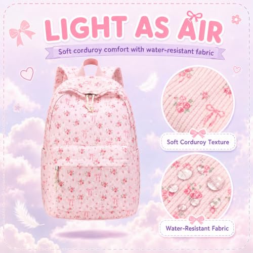 Image of BTOOP School Backpack for Teens Large Corduroy Bookbag Lightweight 15.6 inch Laptop Bag for Girls Women Casual High School College