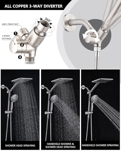 Regadera de lluvia cuadrada de alta presión PDPBath con regadera manual ajustable en altura, barra deslizante y combinación dual, acabado cepillado miniatura 3