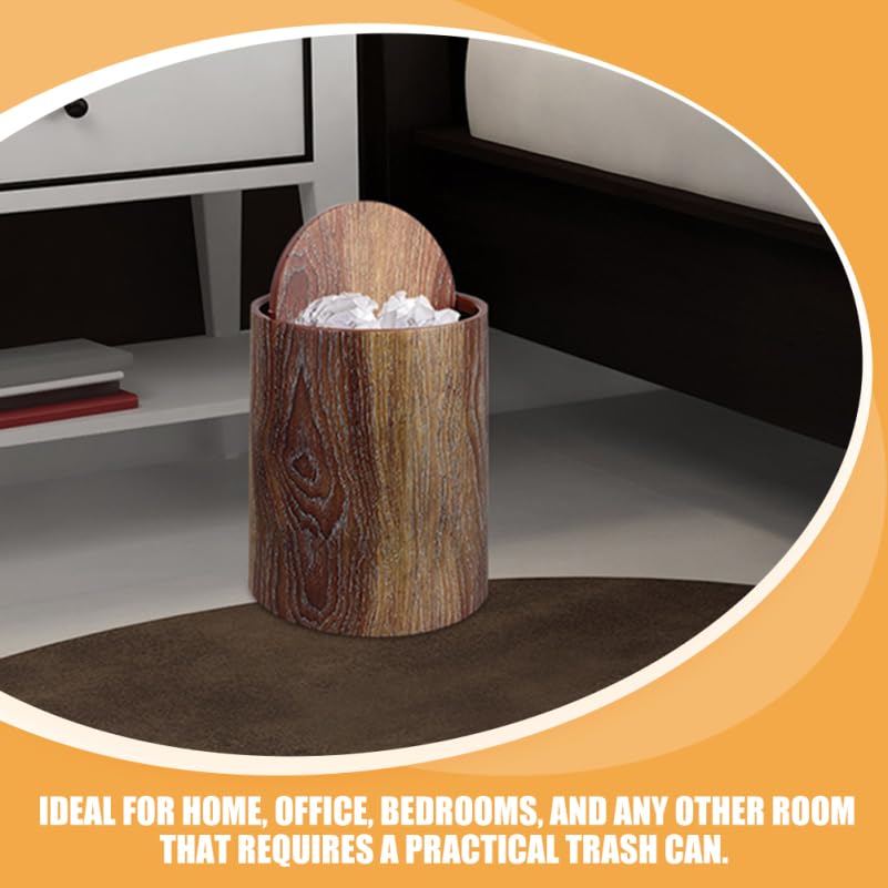 PRETYZOOM Bathroom Trash Can Garbage Container with Lid Imitation Wood Grain Trash Can Swing Lid Wastebasket Home Office Round Wastebasket