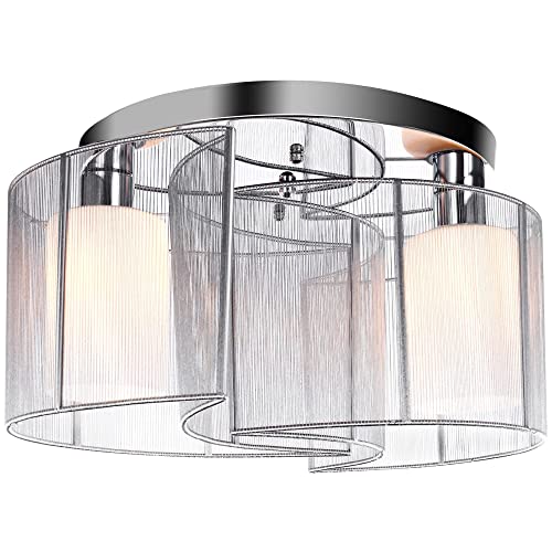 HOMCOM Modern Design Mini Style Flush Mount Ceiling Light with Flush Metal Finish Chandelier for Hallway, Dining Room, Living Room - White