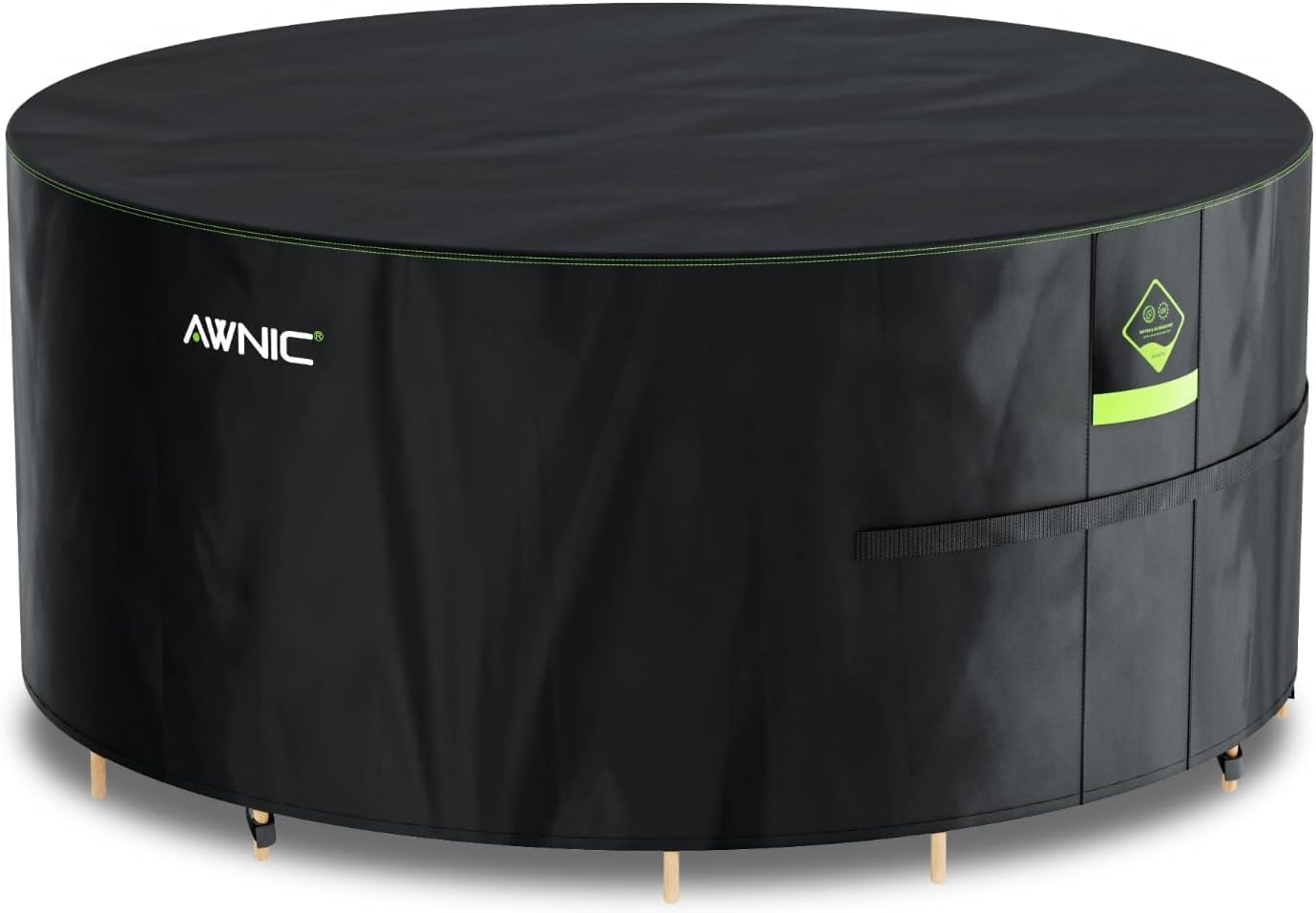 AWNIC Garden Furniture Cover Waterproof with Hooks Heavy Duty 420D Oxford, Windproof Anti-UV Outdoor Patio Table Covers with Air Vent Hot Tub Pool Cover, Round Black (Ø250x71cm)