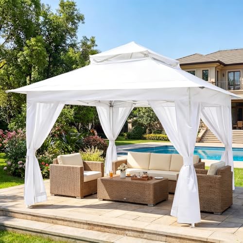 Gazebos on Clearance 13x13 Ft Iron Frame Folding Gazebo Canopy Pergola with Removable Mesh Walls Outdoor Pop Up Tent for Backyard & Patio Portable Carry Bag & Stability Accessories
