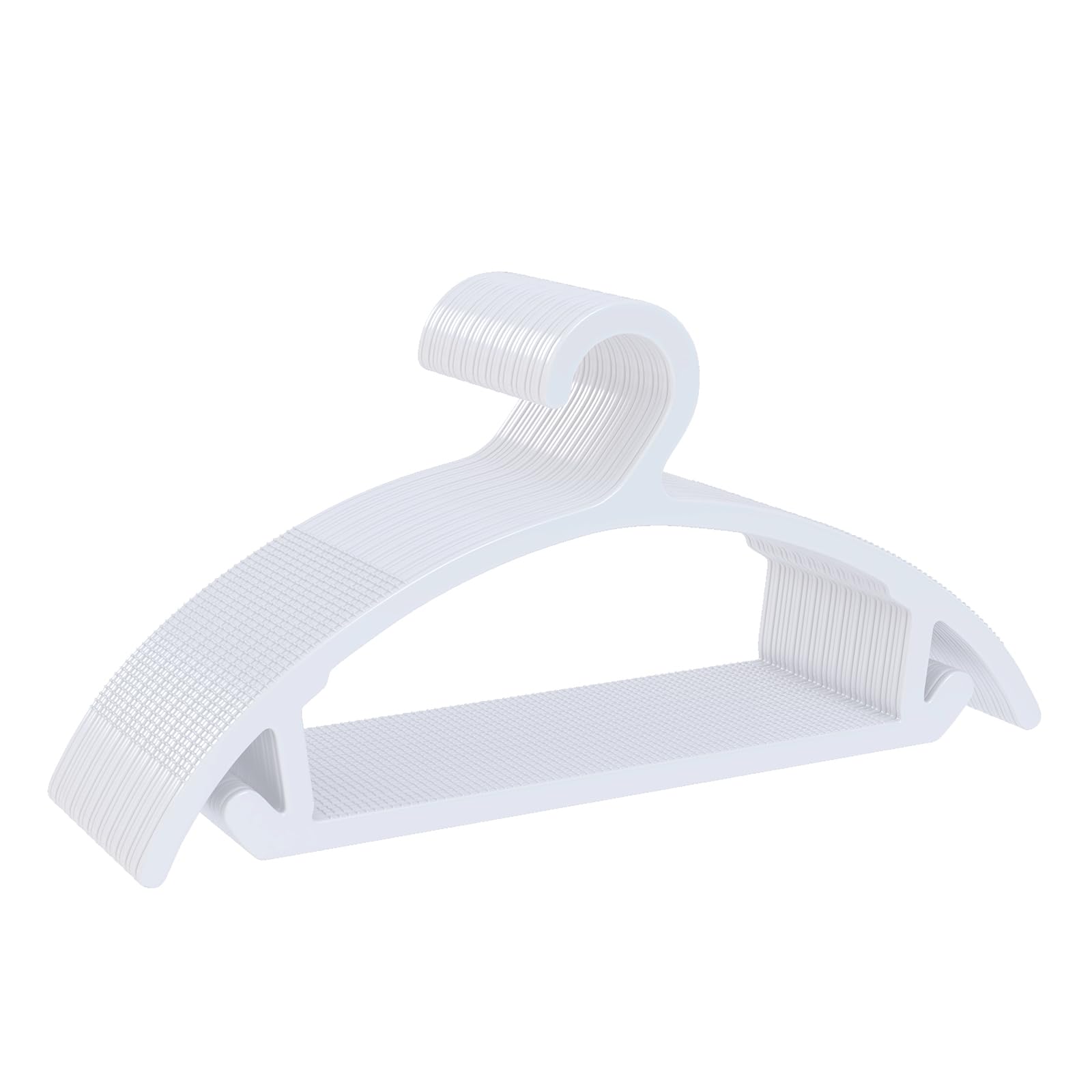 ABHENG 30 Perchas de Plástico Antideslizantes, Resistentes Delgadas Ahorradoras de Espacio, Perchas Todo-en-Uno para Vestidos Trajes Jeans Jerseys, 41,7 cm x 21cm, Blancas, APY0830W
