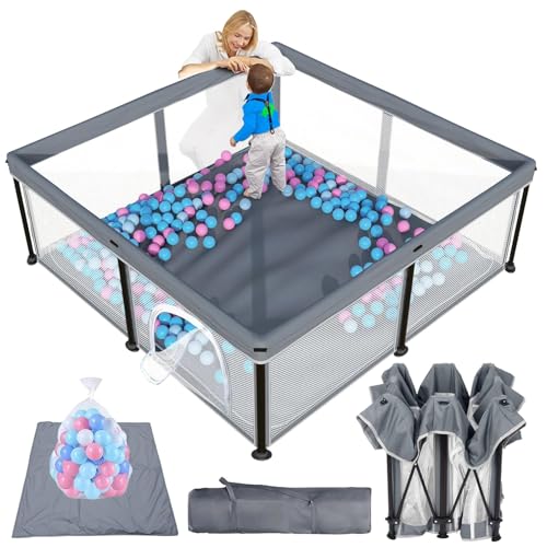 Laufstall Baby mit Matratze,127 * 127 Laufgitter baby Faltbar,Indoor&Outdoor Baby Laufgitter,Laufstall Faltbar mit 50 Ozeanbällen