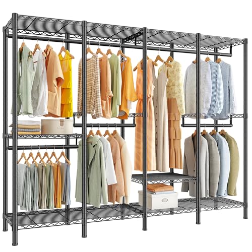 Raybee Heavy Duty Clothes Rack for Hanging Clothes,Clothing Rack with Shelves, Adjustable,76" W x 77" H x 18" D,Max Load 1150lbs,Black
